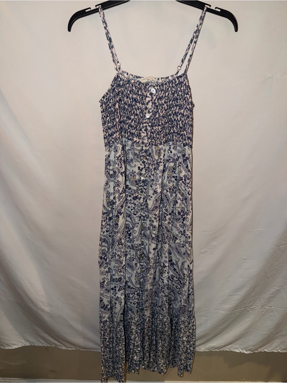 LADIES MEDIUM BLUE & WHITE FLORAL SPAGHETTI STRAP MIDI DRESS
